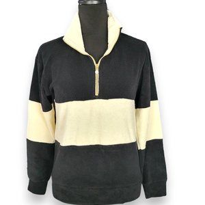 DONNI - Terry Half-Zip Pullover Black and Cream XSmall